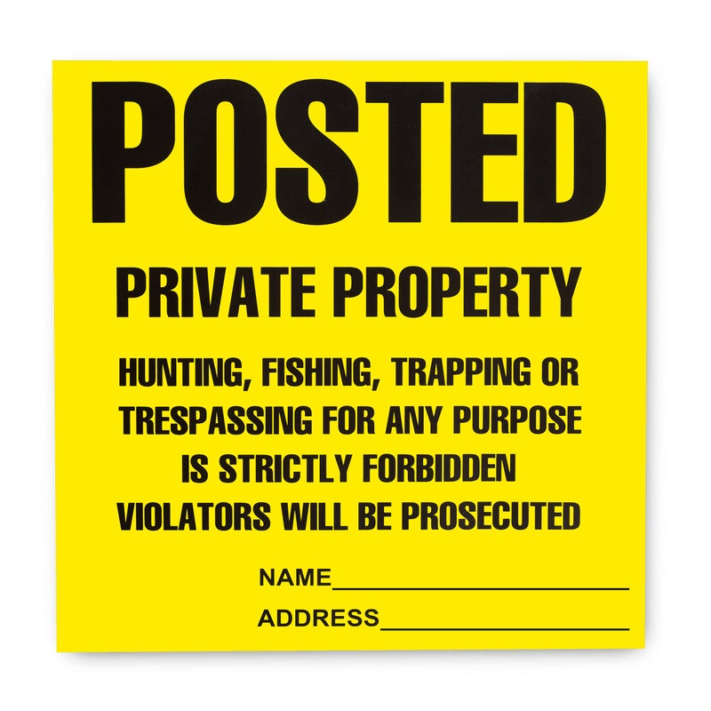 TAPIX Heavy Duty Posted Signs - No Hunting or Trespassing (Yellow, 11" x 11", 100 Pack) - Image 2